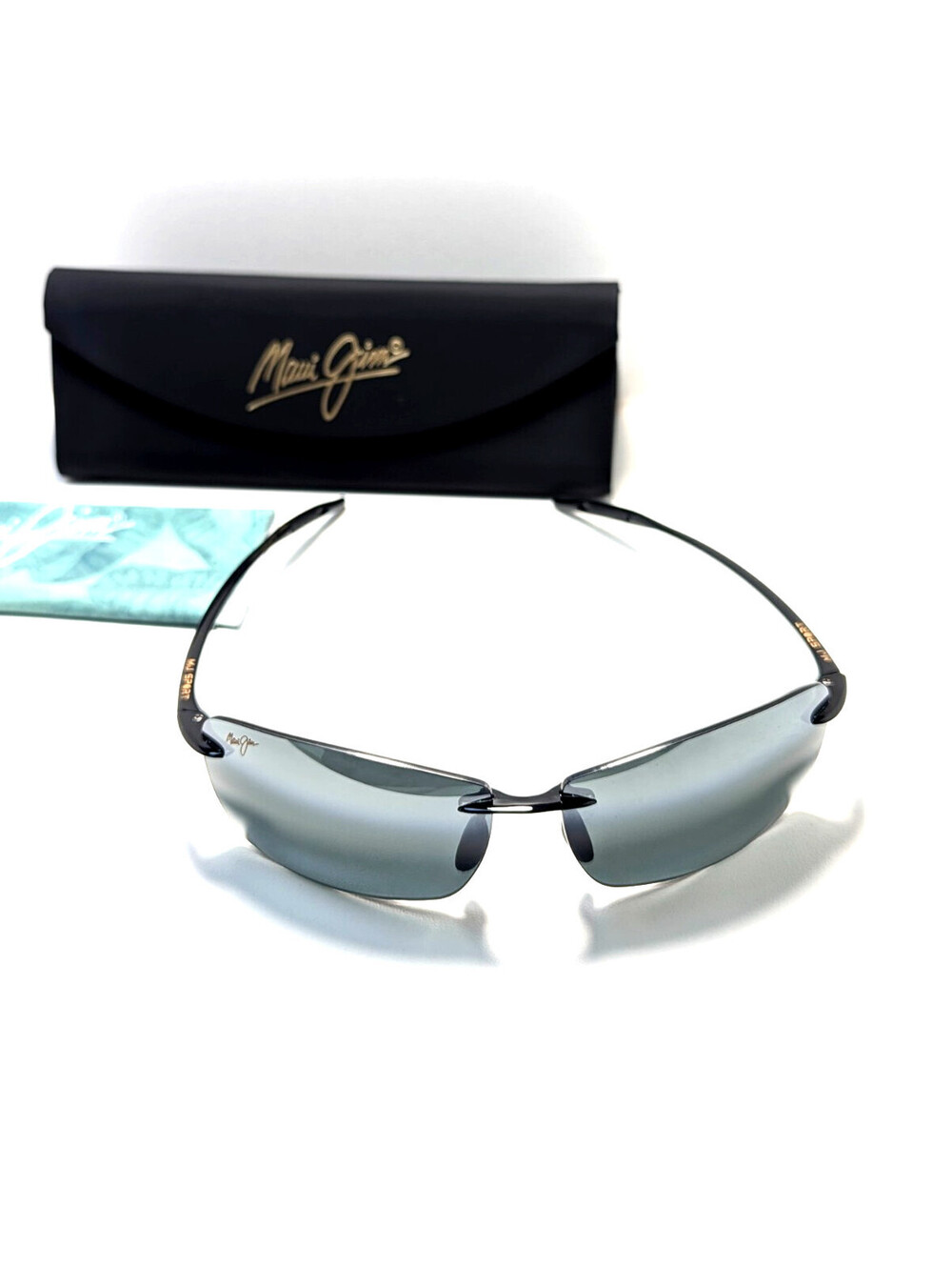 Maui Jim MJ-423-02 Gray UV Black Rimless Wraparound Men's Sunglasses 65-13-127